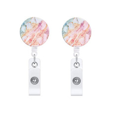 2 PCS Marble Texture Drop Glue Retractable Badge Reel Name Tag Card Badge(Pink)