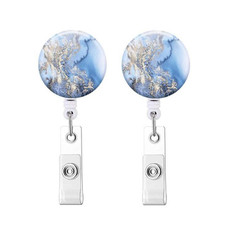 2 PCS Marble Texture Drop Glue Retractable Badge Reel Name Tag Card Badge(Blue)