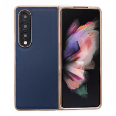 For Samsung Galaxy Z Fold3 5G Genuine Leather Luolai Series Nano Plating Phone Case(Dark Blue)