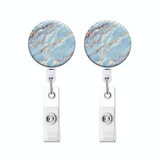 2 PCS Marble Texture Drop Glue Retractable Badge Reel Name Tag Card Badge(Sky Blue)