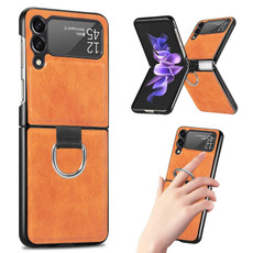 For Samsung Galaxy Z Flip3 5G Litchi Texture Phone Case with Ring(Orange)