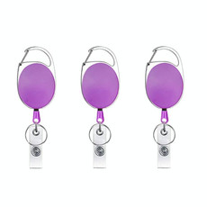 3 PCS 68cm Retractable Pull Badge Reel Zinc Alloy ID Lanyard Name Tag Card Badge Holder(Purple)