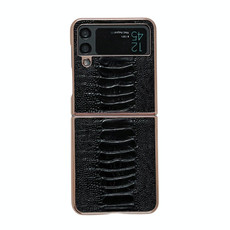 For Samsung Galaxy Z Flip4 5G Genuine Leather Weilai Series Nano Electroplating Phone Case(Black)