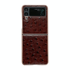 For Samsung Galaxy Z Flip4 5G Genuine Leather Ostrich Texture Nano Electroplating Phone Case(Coffee)