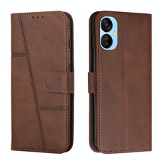 For Tecno Spark 9 Pro Stitching Calf Texture Buckle Leather Phone Case(Brown)