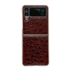 For Samsung Galaxy Z Flip3 5G Genuine Leather Ostrich Texture Nano Electroplating Phone Case(Coffee)