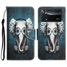 For Xiaomi Poco X4 Pro 5G Colored Drawing Leather Phone Case(Earphone Elephant)