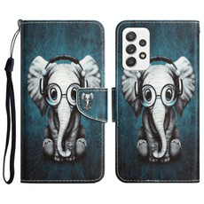 For Samsung Galaxy A73 5G Colored Drawing Leather Phone Case(Earphone Elephant)
