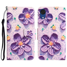 For Samsung Galaxy A03 Core Colored Drawing Leather Phone Case(Purple Flower)