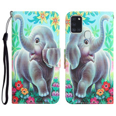 For Samsung Galaxy A21s Colored Drawing Leather Phone Case(Elephant)