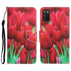 For Samsung Galaxy A02s Colored Drawing Leather Phone Case(Tulips)