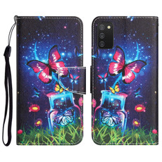 For Samsung Galaxy A03s Colored Drawing Leather Phone Case(Bottle Butterfly)