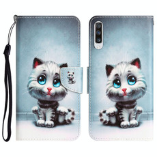 For Samsung Galaxy A70 Colored Drawing Leather Phone Case(Blue Eyes)