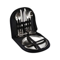 Stainless Steel Portable Cutlery Set Western Steak Knife Fork Spoon Set,Color: Black and Silver