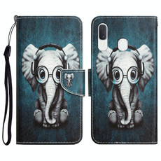 For Samsung Galaxy A20 / A30 Colored Drawing Leather Phone Case(Earphone Elephant)