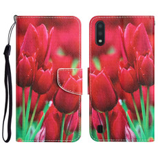 For Samsung Galaxy A01 Colored Drawing Leather Phone Case(Tulips)