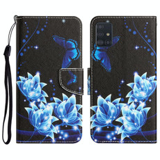 For Samsung Galaxy A71 Colored Drawing Leather Phone Case(Blue Butterfly)