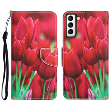 For Samsung Galaxy S21+ 5G Colored Drawing Leather Phone Case(Tulips)