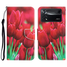 For Xiaomi Poco X4 Pro 5G Colored Drawing Leather Phone Case(Tulips)