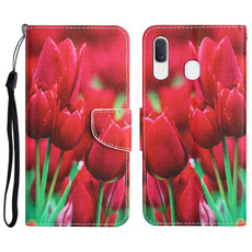 For Samsung Galaxy A40 Colored Drawing Leather Phone Case(Tulips)