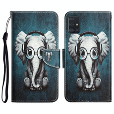For Samsung Galaxy A51 Colored Drawing Leather Phone Case(Earphone Elephant)