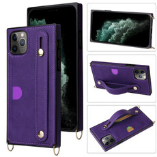 For iPhone 13 Crossbody Lanyard Shockproof Protective Phone Case(Purple)