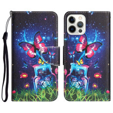 For iPhone 14 Pro Colored Drawing Leather Phone Case(Bottle Butterfly)