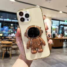 For iPhone 12 Plating Astronaut Holder TPU Phone Case(Yellow)