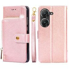 For Asus Zenfone 9 Zipper Bag Leather Phone Case(Rose Gold)