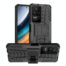 For Xiaomi Redmi K40S Tire Texture TPU + PC Phone Case with Holder(Black)