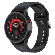 For Samsung Galaxy Watch5 / Watch5 Pro Two-color Stripe Silicone Watch Band(Black Blue) For Samsung Galaxy Watch5 / Watch5 Pro Two-color Stripe Silicone Watch Band(Black Blue)