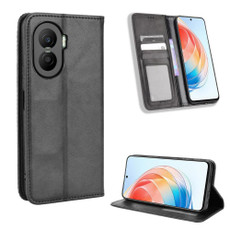 For Honor X40i Magnetic Buckle Retro Texture Leather Phone Case(Black)