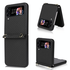 For Samsung Galaxy Z Flip4 5G Straw Mat Texture Lanyard Phone Case(Black) For Samsung Galaxy Z Flip4 5G Straw Mat Texture Lanyard Phone Case(Black)