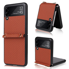 For Samsung Galaxy Z Flip3 5G Straw Mat Texture Lanyard Phone Case(Brown) For Samsung Galaxy Z Flip3 5G Straw Mat Texture Lanyard Phone Case(Brown)