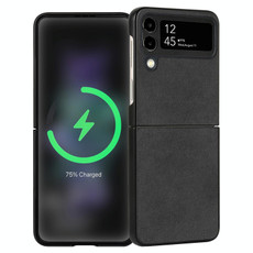 For Samsung Galaxy Z Flip4 Lambskin Texture Leather Folded Phone Case(Black) For Samsung Galaxy Z Flip4 Lambskin Texture Leather Folded Phone Case(Black)