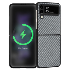For Samsung Galaxy Z Flip4 Carbon Fiber Texture Leather Folded Phone Case(Grey)