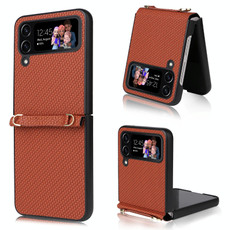 For Samsung Galaxy Z Flip4 5G Straw Mat Texture Lanyard Phone Case(Brown) For Samsung Galaxy Z Flip4 5G Straw Mat Texture Lanyard Phone Case(Brown)