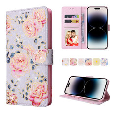 For iPhone 14 Pro Max Bronzing Painting RFID Leather Case (Pastoral Rose) For iPhone 14 Pro Max Bronzing Painting RFID Leather Case (Pastoral Rose)