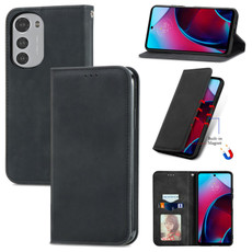 For Motorola Moto E32 Retro Skin Feel Magnetic Leather Phone Case(Black)