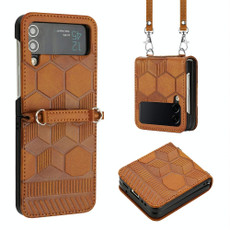 For Samsung Galaxy Z Flip4 Crossbody Football Texture Leather Phone Case(Khaki) For Samsung Galaxy Z Flip4 Crossbody Football Texture Leather Phone Case(Khaki)