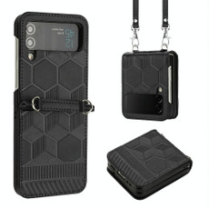 For Samsung Galaxy Z Flip4 Crossbody Football Texture Leather Phone Case(Black) For Samsung Galaxy Z Flip4 Crossbody Football Texture Leather Phone Case(Black)