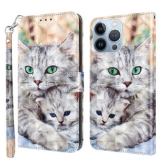 For iPhone 14 Pro 3D Painted Leather Phone Case(Two Loving Cats)