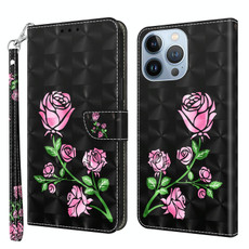 For iPhone 13 Pro Max 3D Painted Leather Phone Case (Rose)