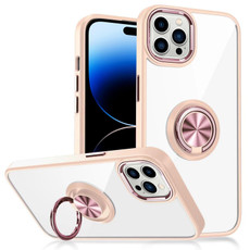 For iPhone 14 Pro Max Ring Holder TPU Acrylic Phone Case (Rose Gold)
