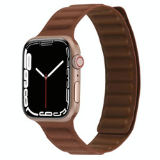 Magnetic Two-color Loop Slim Leather Watch Band For Apple Watch Series 9&8&7 41mm / SE 3&SE 2&6&SE&5&4 40mm / 3&2&1 38mm(Saddle Brown)