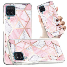 For Samsung Galaxy A12 Electroplated Marble Pattern TPU Phone Case(Pink and White) For Samsung Galaxy A12 Electroplated Marble Pattern TPU Phone Case(Pink and White)