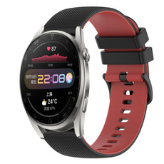 For Huawei Watch 3 Pro 22mm Checkered Two-Color Silicone Watch Band(Black+Red)