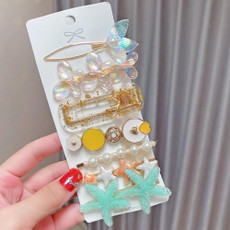 7PCS/Set Green Starfish Alloy Colorful Hairpin Headgear Pearl Rhinestone Clip Set 7PCS/Set Green Starfish Alloy Colorful Hairpin Headgear Pearl Rhinestone Clip Set