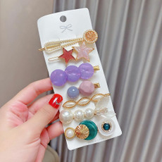 7PCS/Set Purple Shell Alloy Colorful Hairpin Headgear Pearl Rhinestone Clip Set 7PCS/Set Purple Shell Alloy Colorful Hairpin Headgear Pearl Rhinestone Clip Set
