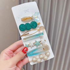 7PCS/Set Gradient Green Alloy Colorful Hairpin Headgear Pearl Rhinestone Clip Set 7PCS/Set Gradient Green Alloy Colorful Hairpin Headgear Pearl Rhinestone Clip Set